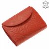 Kis méretű és praktikus, piros mintás felületi benyomással készült bőr női pénztárca, egyedi rózsamintával díszített, minőségi termékünk.