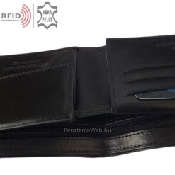 Elegáns, fényes felületű valódi bőr, minőségi férfi pénztárca RFID védelemmel fekete színben klasszikus stílusban. Díszdobozban küldjük.