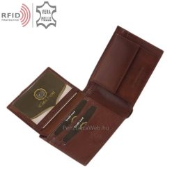 Zsebbe simuló barna színű férfi bőr pénztárca mely Giultieri márkás termékünk, valódi bőrből gyártva, biztonságos RFID védelemmel ellátva.