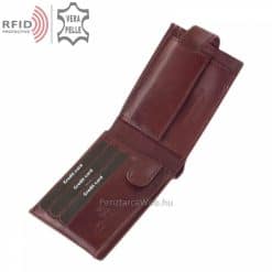 Kisméretű, minőségi férfi bőr pénztárca barna színben, biztonságos RFID védelemmel, belseje minden klasszikus tárolási lehetőséget biztosít.