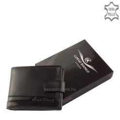 Ízléses fekete színű férfi bőr pénztárca RFID blokkolóval, selyemfényű bőrből készített, kiváló minőségű prémium tárca átkapcsolóval.