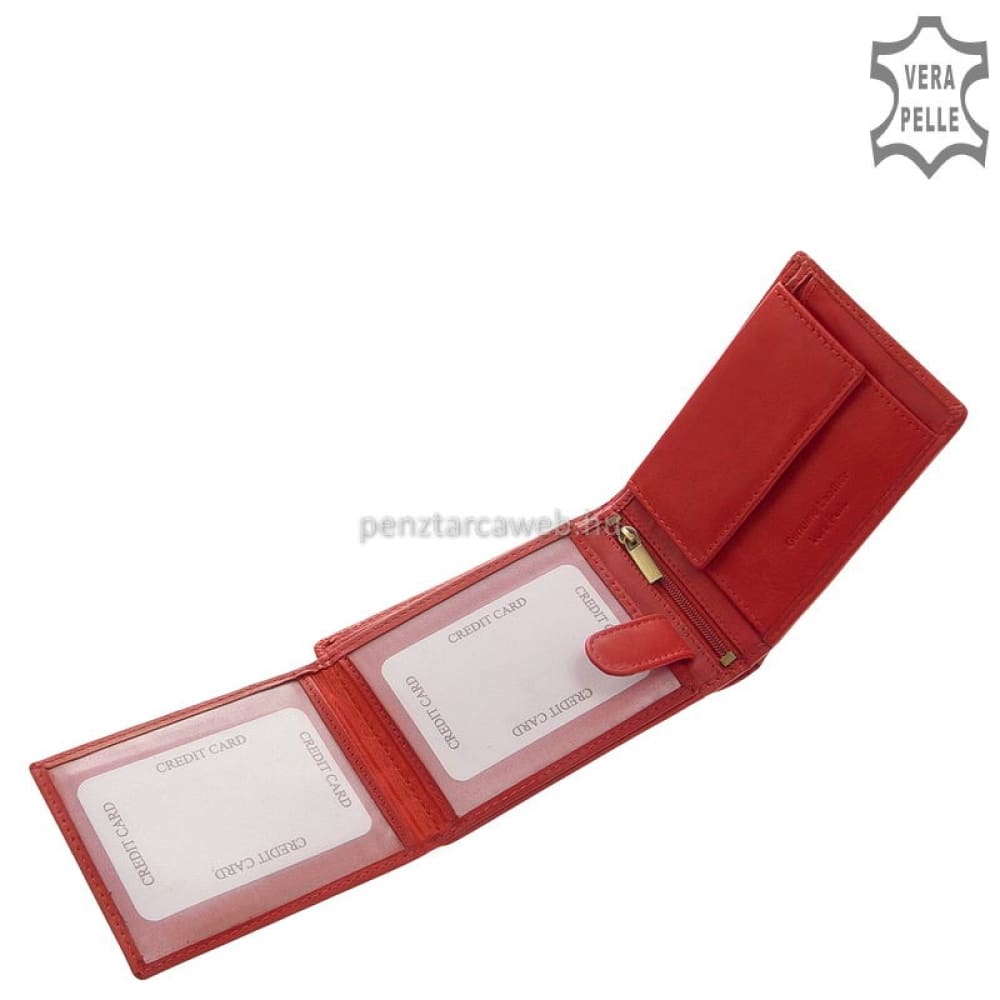 Valódi bőrből gyártott, piros színű, kártyatartós női bőr pénztárca, mely a Corvo Bianco Luxury márkacsalád egyik elegáns modellje.