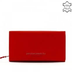 Kiváló, minőségi nappa bőr felhasználásával készült nagy méretű, piros színű klasszikus megjelenésű női pénztárca. Ajándék díszdobozzal.