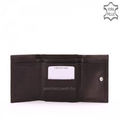 Marhabőrből gyártott, finom kidolgozású, aprópénztartós kis méretű praktikus női bőr pénztárca modellünk, fekete színben.