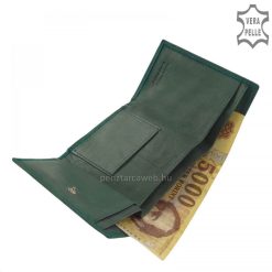 Valódi marhabőrből gyártott, finom kidolgozású, kisméretű praktikus női bőr pénztárca modellünk aprópénztartóval, kék színben.