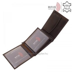 Valódi bőrből készült, hagyományos kialakítású, praktikus belsővel rendelkező, barna színű férfi bőr pénztárca biztonságos RFID védelemmel.