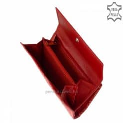 Nagy méretű, kényelmesen kihasználható GIULTIERI márkájú, minőségi női bőr pénztárca, egyedi piros mintás motívummal díszítve.
