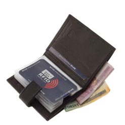 Új RFID védelemmel tervezett termékeinek egyike ez a rendkívül praktikus fekete színben készült valódi bőr férfi kártyatartó.