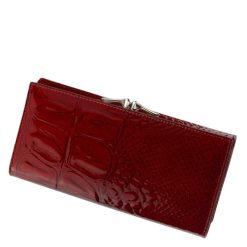 Nicole márkájú, patentos fedéllel záródó, nagy méretű női keretes bőr pénztárca, meggy piros színben, mely minőségi valódi bőrből készült.