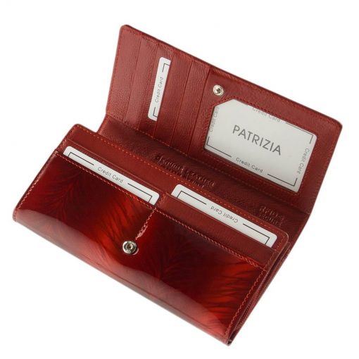 Minőségi PATRIZIA márkás női pénztárca, melyet az aktuális divat követőinek ajánljuk a tárca piros színű lakk bőr felhasználásával készült.