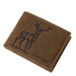 Praktikus kialakítású, vintage stílusú barna, vadász férfi bőr pénztárca minőségi valódi bőrből, RFID védelemmel, díszdobozban.