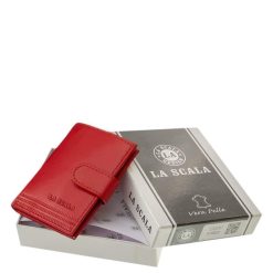 Remek, minőségi kiegészítő lehet ez a kis méretű, praktikus valódi bőr kártyatartó elegáns piros színű modell, RFID védelemmel.