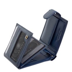 Elegáns megjelenésű, kék színű valódi bőr férfi pénztárca beépített RFID védelemmel a La Scala termékcsaládtól, díszdobozban.