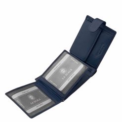 RFID védelemmel ellátott elegáns férfi bőr pénztárca kék színben, amely tökéletes a mindennapi használatra, valódi bőrből.