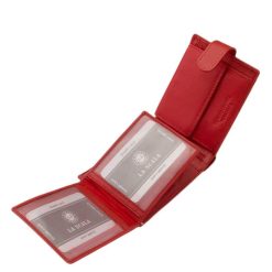 Kis méretű női bőr pénztárca divatos piros színben, amely RFID védelemmel rendelkező, minőségi díszdobozos termékünk.