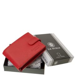 Kis méretű női bőr pénztárca divatos piros színben, amely RFID védelemmel rendelkező, minőségi díszdobozos termékünk.