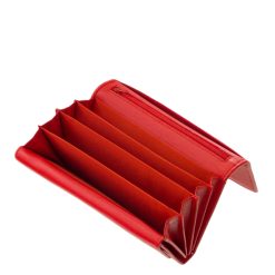 Minőségi díszdobozos, nagy méretű La Scala női pénztárca valódi bőr alapanyagból, divatos piros/fekete színben, RFID védelemmel.