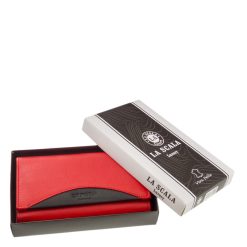Minőségi díszdobozos, nagy méretű La Scala női pénztárca valódi bőr alapanyagból, divatos piros/fekete színben, RFID védelemmel.