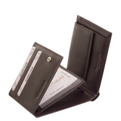 Kifejezetten elegáns, egyedi díszbetéttel ellátott igazi bőr pénztárca díszdobozban férfi vásárlóink számára tervezett minőségi modellünk.