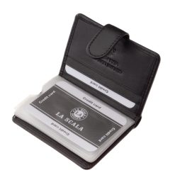 Elegáns fekete színben készült valódi bőr kártyatartó RFID védelemmel a La Scala márkacsaládtól, minőségi díszdobozos csomagolásban.