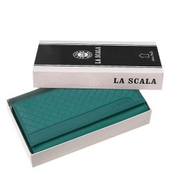 La Scala márkás, igazi bőr, női nagy méretű türkiz színű pénztárca modell, minőségi díszdobozba csomagolva, RFID védelemmel ellátva.
