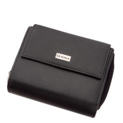 Kis méretű, La Scala márkás, igazi bőr, divatos fekete színű női pénztárca modell, RFID védelemmel ellátva, díszdobozba csomagolva.