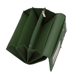 Igazi bőr, La Scala márkás, elegáns női pénztárca modell zöld színben, RFID védelemmel is ellátott, díszdobozban kapható divatos modell.