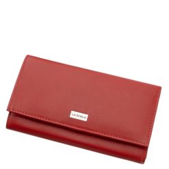 La Scala márkás, igazi bőr, piros színű női pénztárca modell, RFID védelemmel ellátva, minőségi díszdobozba csomagolva. Nagy méretű modell.
