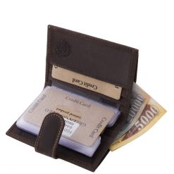 Igazi bőr, GreenDeed márkás, kiváló minőségű, stílusos, egyedi dizájnnal rendelkező kártyatartó, külső átkapcsolóval, kellemes megjelenésű díszdobozban. 