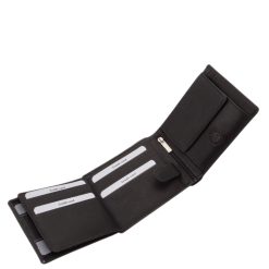 Kiváló minőségű, igazi bőrből készült, puha tapintású, La Scala márkájú, elegáns, dizájnos, fekete színű bőr férfi pénztárca modell díszdobozba csomagolva.