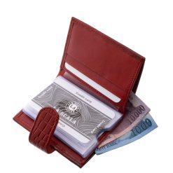 Elegáns és divatos megjelenésű, fényes felületű, croco mintás női bőr kártyatartó, mely prémium minőségű, 100% valódi bőrből készült.